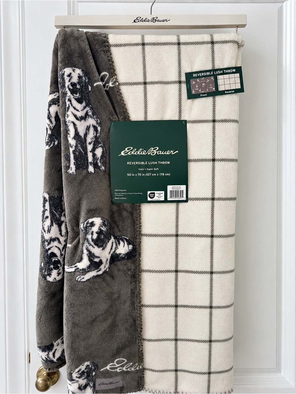 Eddie Bauer Reversible Lush Throw Blanket 50"x70" Dogs LAB RETRIEVER - NWT